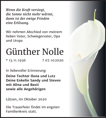 Traueranzeige von Günther Nolle von Mitteldeutsche Zeitung Weißenfels