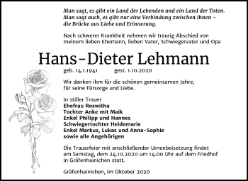 Traueranzeige von Hans-Dieter Lehmann von Mitteldeutsche Zeitung Wittenberg