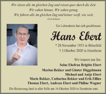 Traueranzeige von Hans Ebert von Mitteldeutsche Zeitung Bitterfeld