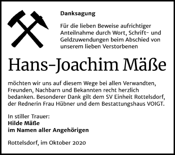 Traueranzeige von Hans-Joachim Mäße von Mitteldeutsche Zeitung Mansfelder Land