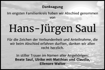 Traueranzeige von Hans-Jürgen Saul von Wochenspiegel Mansfelder Land / Quedlinburg