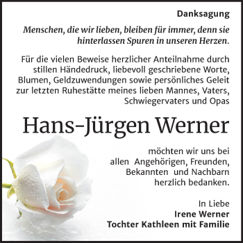 Traueranzeige von Hans-Jürgen Werner von Super Sonntag Wittenberg
