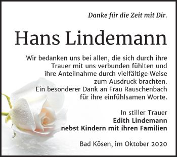 Traueranzeige von Hans Lindemann von Mitteldeutsche Zeitung Naumburg/Nebra