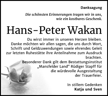 Traueranzeige von Hans-Peter Wakan von Wochenspiegel Mansfelder Land