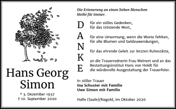 Traueranzeige von Hans Georg Simon von Mitteldeutsche Zeitung Halle/Saalkreis