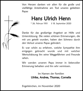 Traueranzeige von Hans Ulrich Henn von Mitteldeutsche Zeitung Wittenberg
