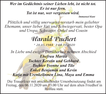 Traueranzeige von Harald Puchert von Mitteldeutsche Zeitung Dessau-Roßlau