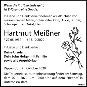 Traueranzeige von Hartmut Meißner von Wochenspiegel Weißenfels