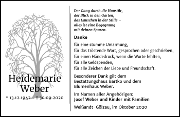 Traueranzeige von Heidemarie Weber von Mitteldeutsche Zeitung Köthen