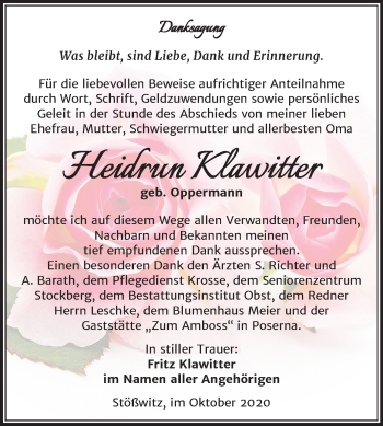 Traueranzeige von Heidrun Klawitter von Wochenspiegel Weißenfels