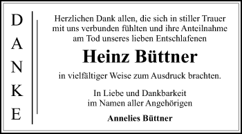 Traueranzeige von Heinz Büttner von Super Sonntag Dessau-Roßlau