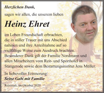 Traueranzeige von Heinz Ehret von Mitteldeutsche Zeitung Mansfelder Land