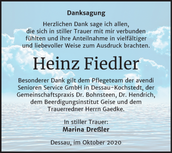Traueranzeige von Heinz Fiedler von Super Sonntag Dessau-Roßlau