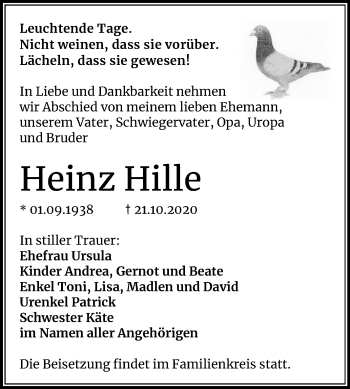 Traueranzeige von Heinz Hille von Super Sonntag Wittenberg