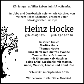 Traueranzeige von Heinz Hocke von Super Sonntag Zeitz