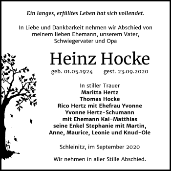 Traueranzeige von Heinz Hocke von Mitteldeutsche Zeitung Zeitz