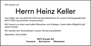 Traueranzeige von Heinz Keller von Mitteldeutsche Zeitung Merseburg/Querfurt