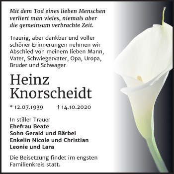 Traueranzeige von Heinz Knorscheidt von Super Sonntag Bernburg