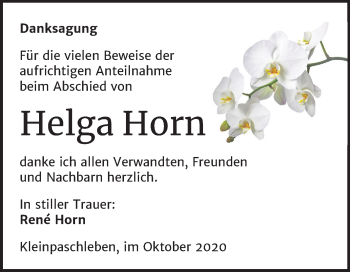 Traueranzeige von Helga Horn von Mitteldeutsche Zeitung Köthen