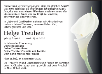 Traueranzeige von Helge Treuheit von Super Sonntag Köthen