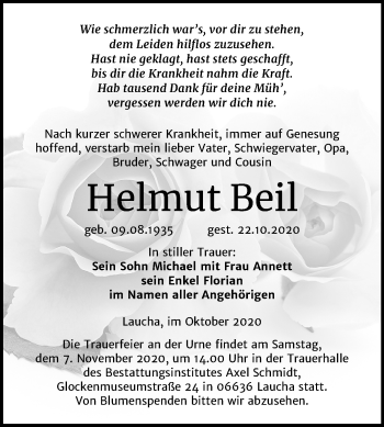 Traueranzeige von Helmut Beil von Wochenspiegel Naumburg/Nebra