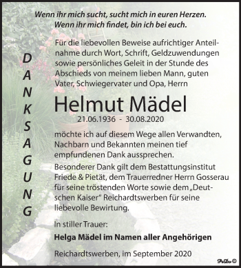 Traueranzeige von Helmut Mädel von Mitteldeutsche Zeitung Weißenfels