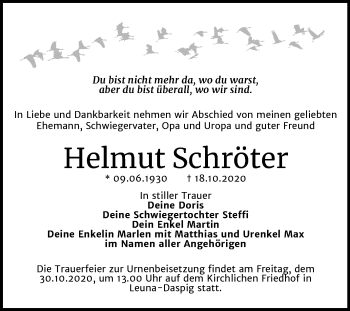 Traueranzeige von Helmut Schröter von Wochenspiegel Merseburg/Querfurt