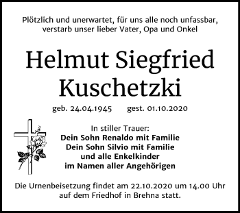 Traueranzeige von Helmut Siegfried Kuschetzki von Wochenspiegel Bitterfeld