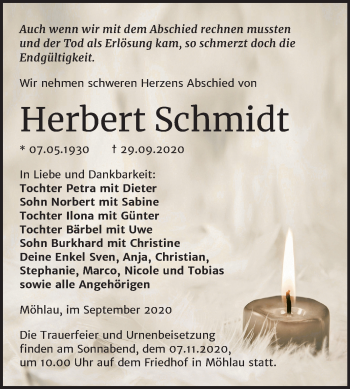 Traueranzeige von Herbert Schmidt von Mitteldeutsche Zeitung Wittenberg