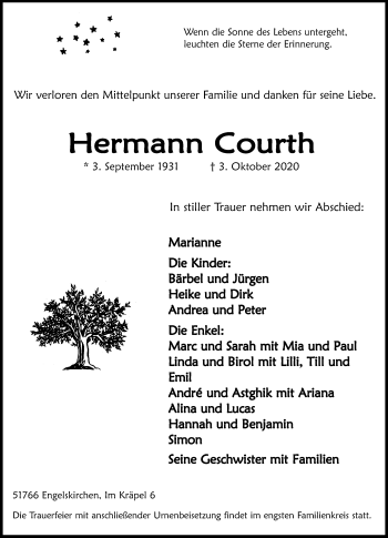 Traueranzeige von Hermann Courth von Mitteldeutsche Zeitung Wittenberg