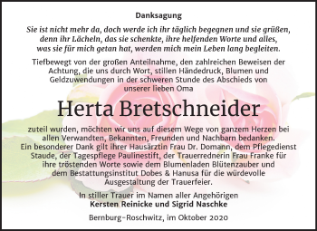 Traueranzeige von Herta Bretschneider von Mitteldeutsche Zeitung Bernburg