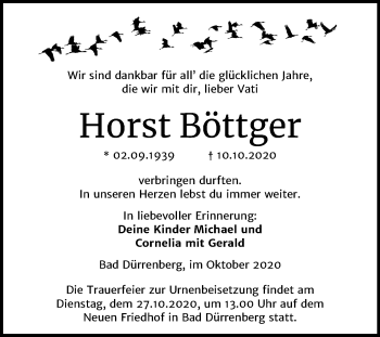 Traueranzeige von Horst Böttger von Mitteldeutsche Zeitung Merseburg/Querfurt