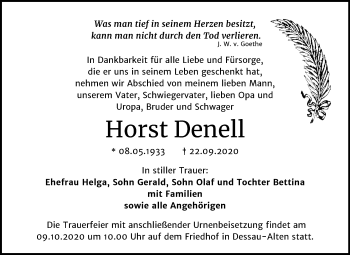 Traueranzeige von Horst Denell von Super Sonntag Dessau-Roßlau