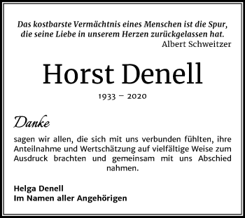 Traueranzeige von Horst Denell von Mitteldeutsche Zeitung Dessau-Roßlau