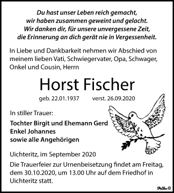 Traueranzeige von Horst Fischer von Wochenspiegel Weißenfels