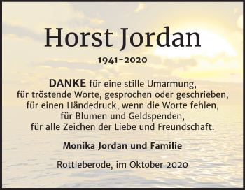 Traueranzeige von Horst Jordan von Super Sonntag Sangerhausen