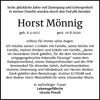 Traueranzeige von Horst Mönnig von Mitteldeutsche Zeitung Halle/Saalkreis