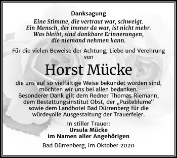 Traueranzeige von Horst Mücke von Mitteldeutsche Zeitung Merseburg/Querfurt