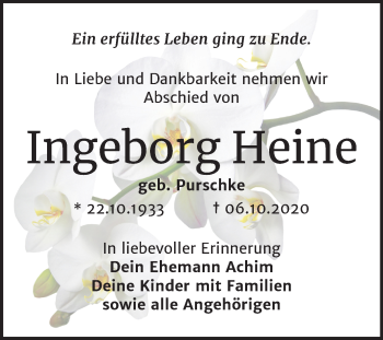 Traueranzeige von Ingeborg Heine von Mitteldeutsche Zeitung Dessau-Roßlau