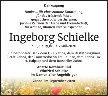 Traueranzeige von Ingeborg Schielke von Super Sonntag Wittenberg