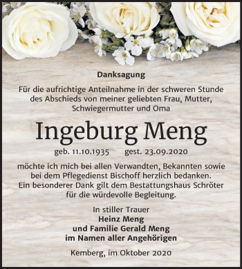 Traueranzeige von Ingeburg Meng von Super Sonntag Wittenberg