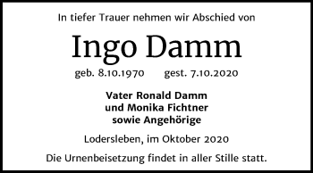 Traueranzeige von Ingo Damm von Mitteldeutsche Zeitung Merseburg/Querfurt