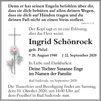 Traueranzeige von Ingrid Schönrock von Super Sonntag Quedlinburg