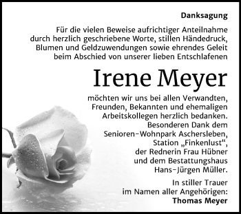 Traueranzeige von Irene Meyer von Super Sonntag Aschersleben