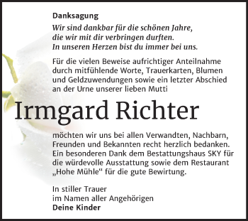 Traueranzeige von Irmgard Richter von Super Sonntag Wittenberg