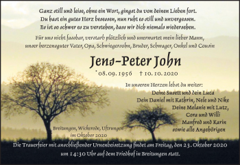 Traueranzeige von Jens-Peter John von Mitteldeutsche Zeitung Sangerhausen