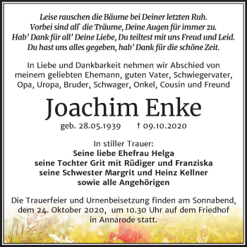 Traueranzeige von Joachim Enke von Mitteldeutsche Zeitung Mansfelder Land