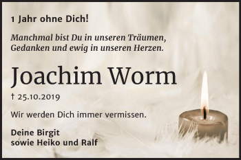 Traueranzeige von Joachim Worm von Super Sonntag Naumburg/Nebra