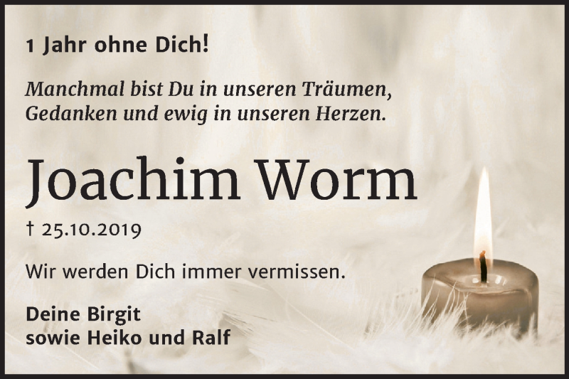  Traueranzeige für Joachim Worm vom 24.10.2020 aus Super Sonntag Naumburg/Nebra