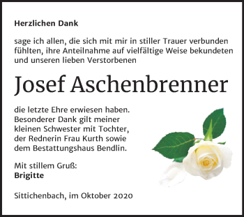 Traueranzeige von Josef Aschenbrenner von Super Sonntag Mansfelder Land